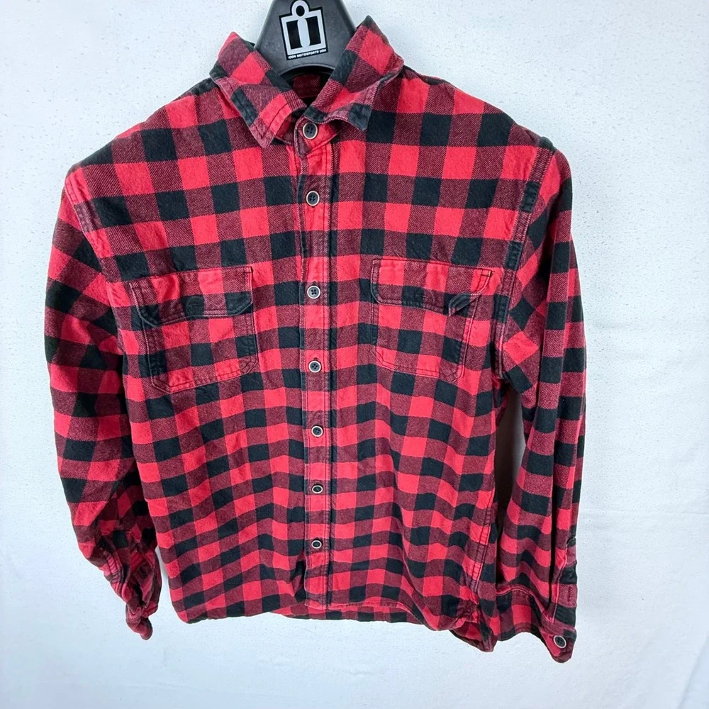JACHS Flannel Shirt Women M Red Buffalo Plaid‎ Button Down 100% Cotton 974954